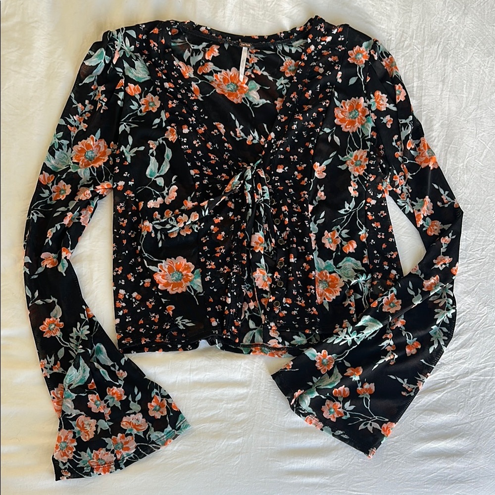 Free People Orange Bell Sleeve Crop Blouse